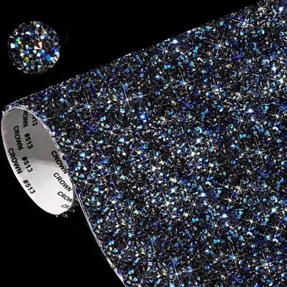 NEW 1 Piece Crystal Rhinestone Sticker Sheet Bling Sticker - Black/ Blue - Picture 1 of 2